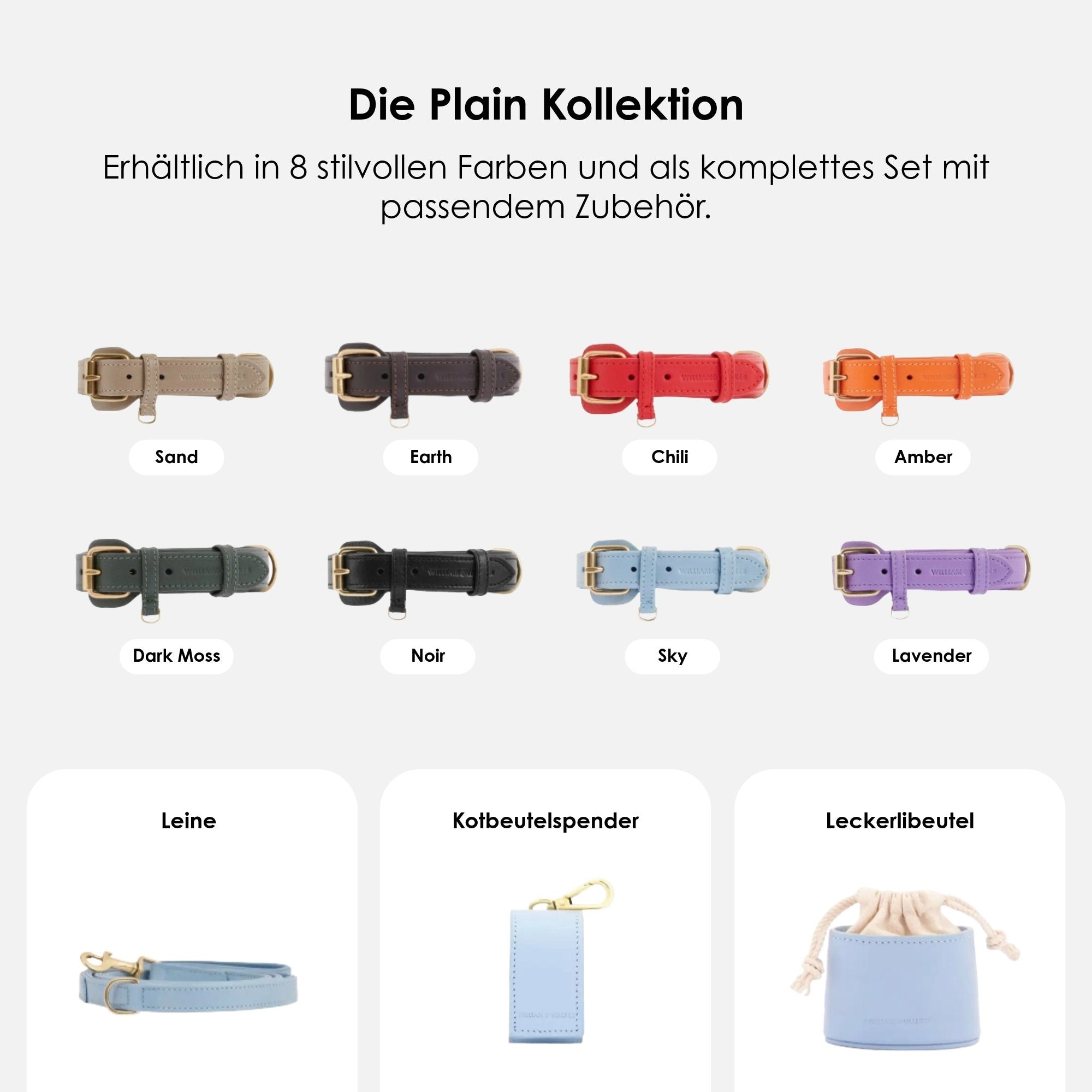 William Walker Leder Hundehalsband Sky (Baby-Blau)