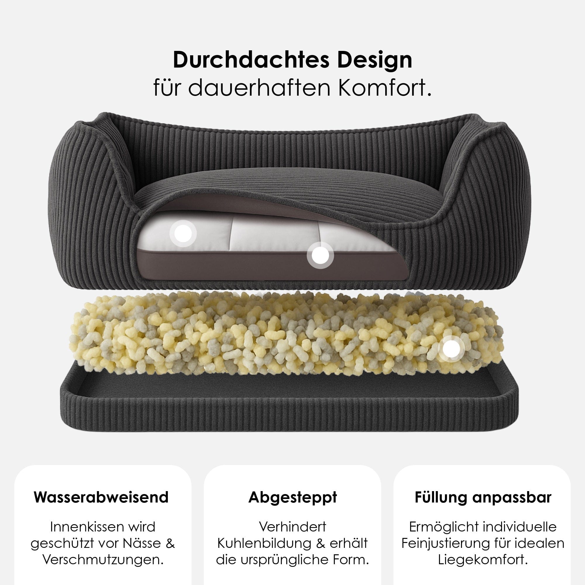 William Walker Orthopädisches Cord Hundebett Charcoal (Grau)