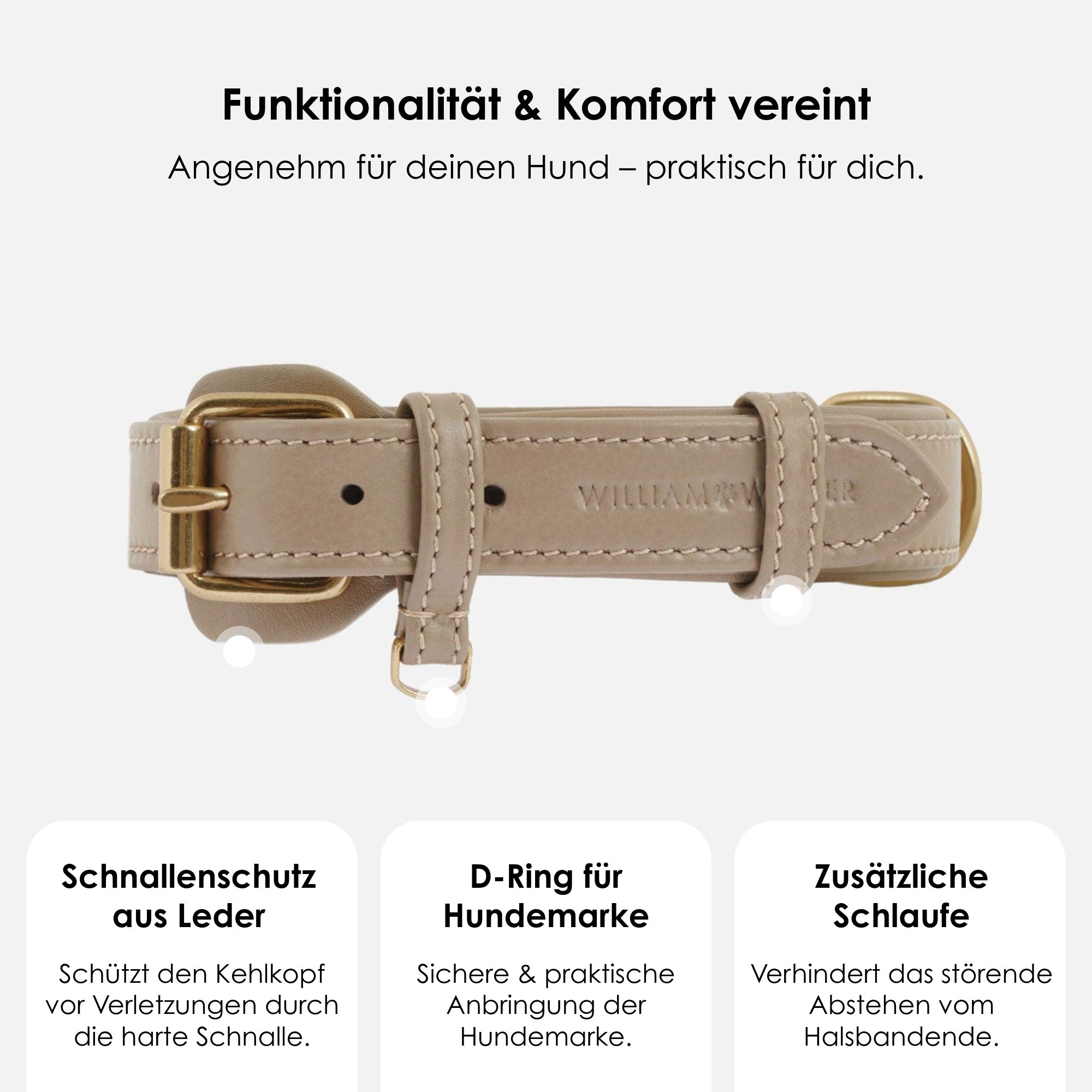 William Walker Leder Hundehalsband Sand (Beige)